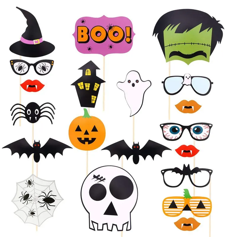 Halloween Photo Booth Props 22 pcs Halloween Party Photography Decorations Lips Skull Glasses Wizard Hat JK2009KD