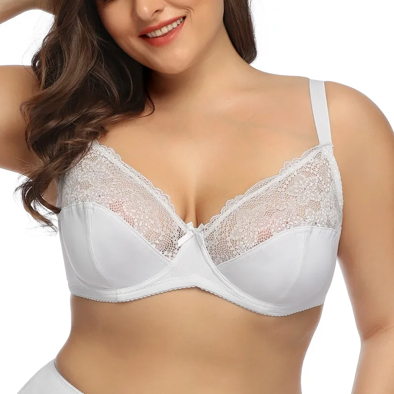 Floral Plus Size Lace Push Up Bra With Full Coverage, Underwire