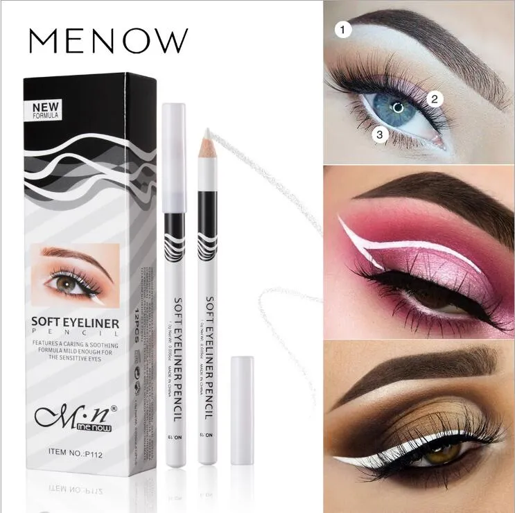 Menow P112 12 stycken / box makeup silkeslen trä kosmetisk vit mjuk eyeliner penna menow markera penna