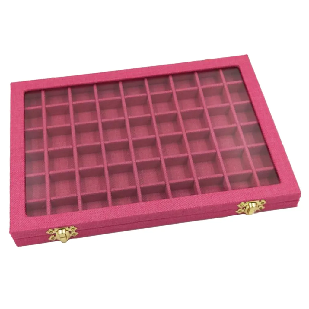 54 Mini Grids Clear Glass Lid Jewelry Tray Box Showcase Display Storage for Home Shop Counter Organizer Ring