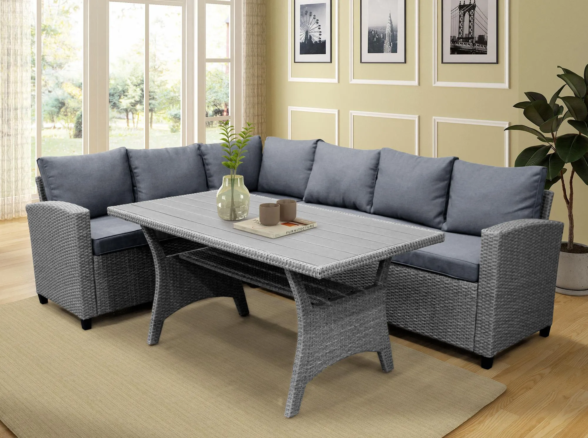 Rattan corner hotsell sofa dining set