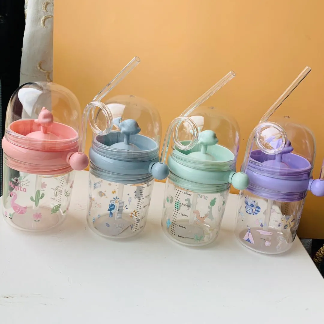 250ml/8.5oz Kids Drinking Feeding Straw Baby Cup with Lid&Straw