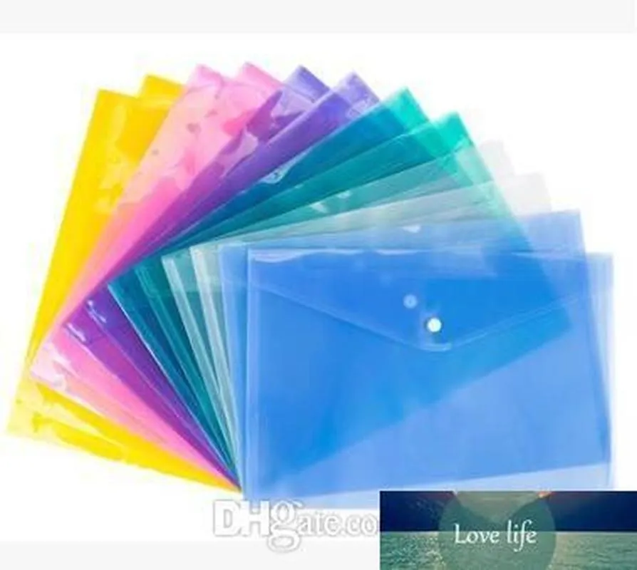 A4 File Folder Transparent Plast Dokument Bag Hasp Knapp Klassificerad Storage Stationery Bag File Holder