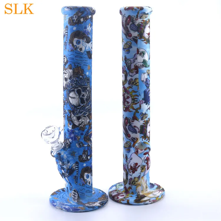 Straight Silicone Bong Colorful Pattern Water Pipe 20 Pattern Styles Silicone Smoking Bong dabs rig shiasha hookah portable bubbler