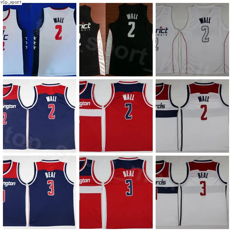 Günstige Basketball-Trikots von John Wall, 2 Bradley Beal 3, Herren, The District of Edition Earned City, All Stithced Team, Marineblau, Rot, Weiß