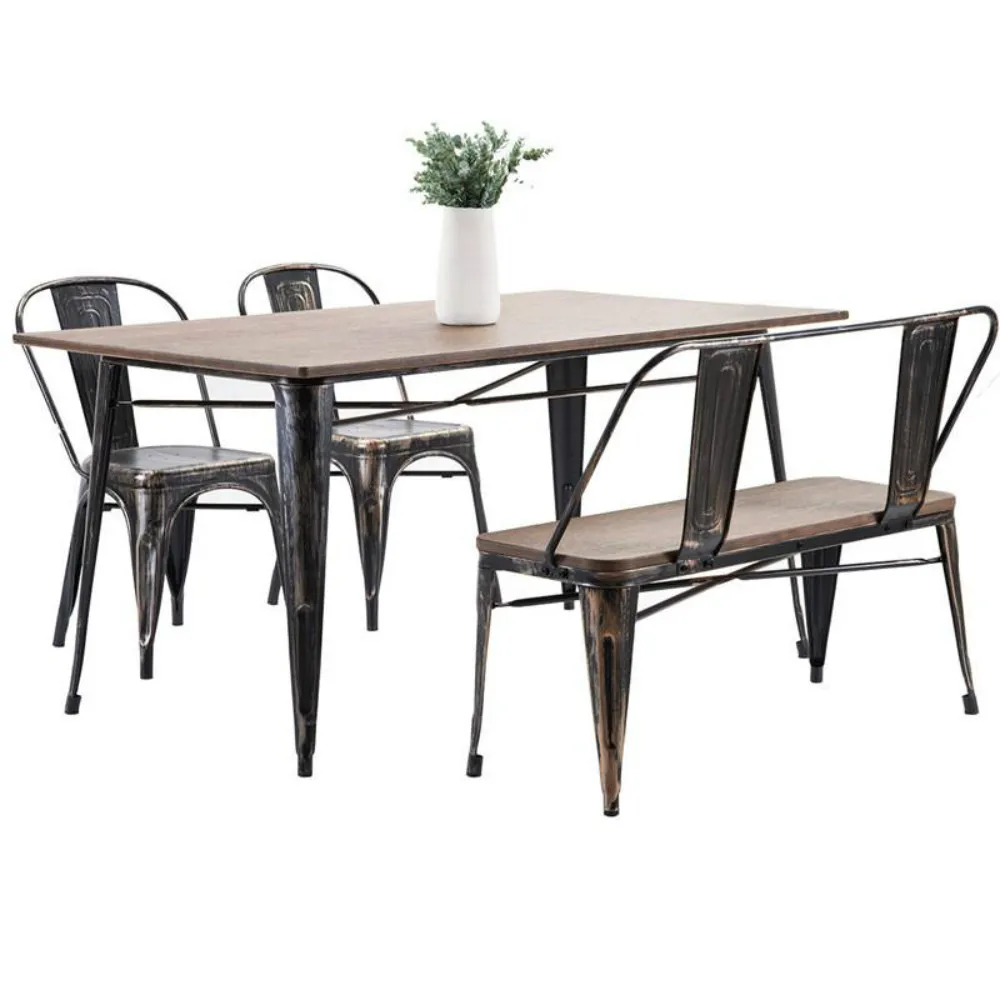 3-5 dagar Snabb leverans TREXM Antik stil Rektangulär matbord med metallben, Bekymrad Svart Hemmöbler PP036324DAA 2020 Ny