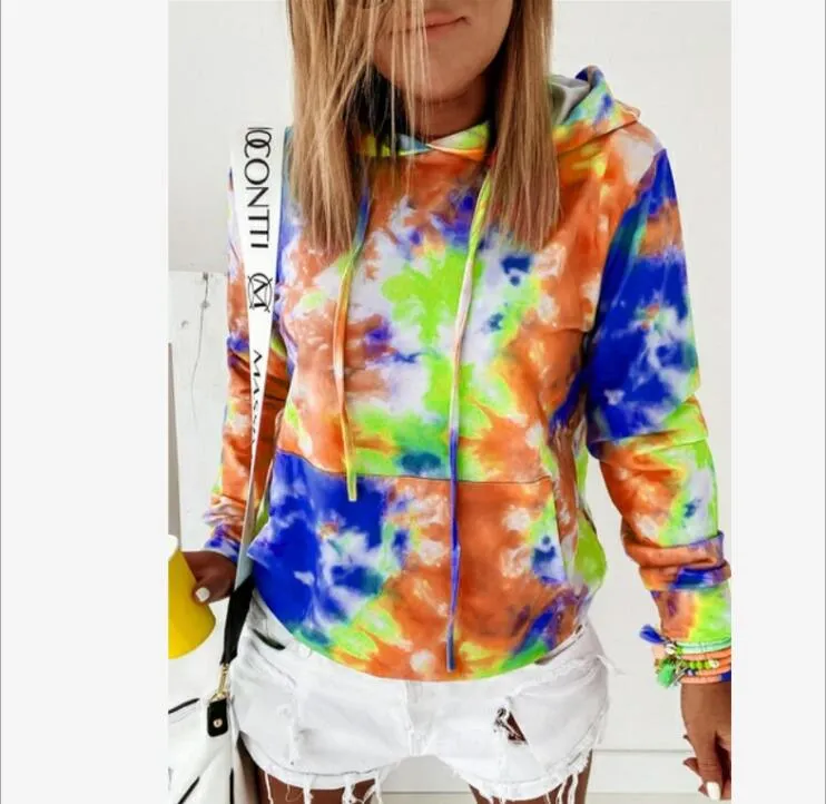 Girls Hoodies Sweatshirts Women Tie Dye Pocket Hooded Coat Striped