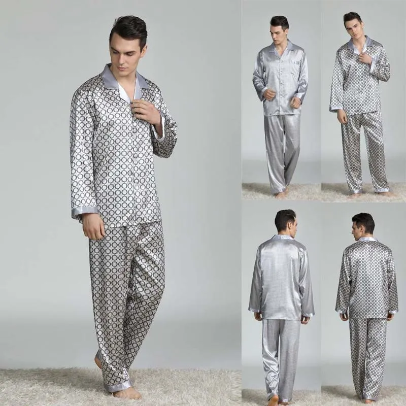 Men's Sleepwear Stylish Bar Spring Summer Autumn Men Satin Silk Pyjamas Sets Of T-shirt & Shorts Male Pijama Leisure Home Clothing