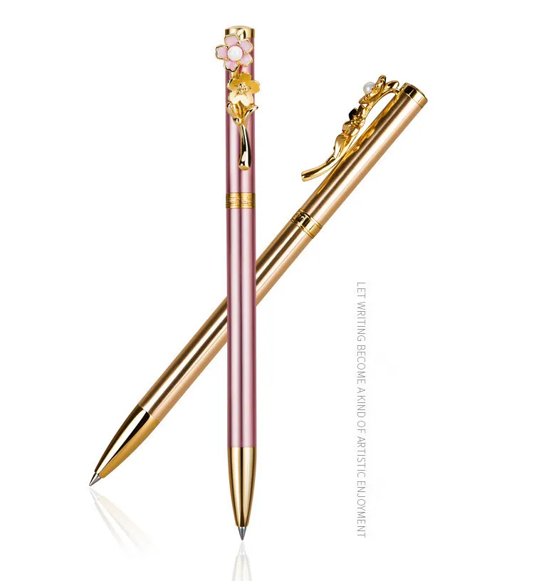 Duitsland Mordern Trendy Funky Design Sakura Pen Pearl Stone Clip Luxe Metalen Balpen Moeder Huwelijkscadeau Pen met Sakura Clip