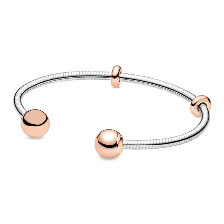2019 NY888291 100% 925 Sterling Silver Winter Rose Gold Snake Chain Style Open Bangle Armband Fit Diy Bead Original Fashion Girl Smycken