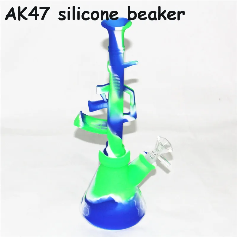 hookahs 10.6'' machine gun shape ak47 beaker bongs water pipes portable bong silicone kit
