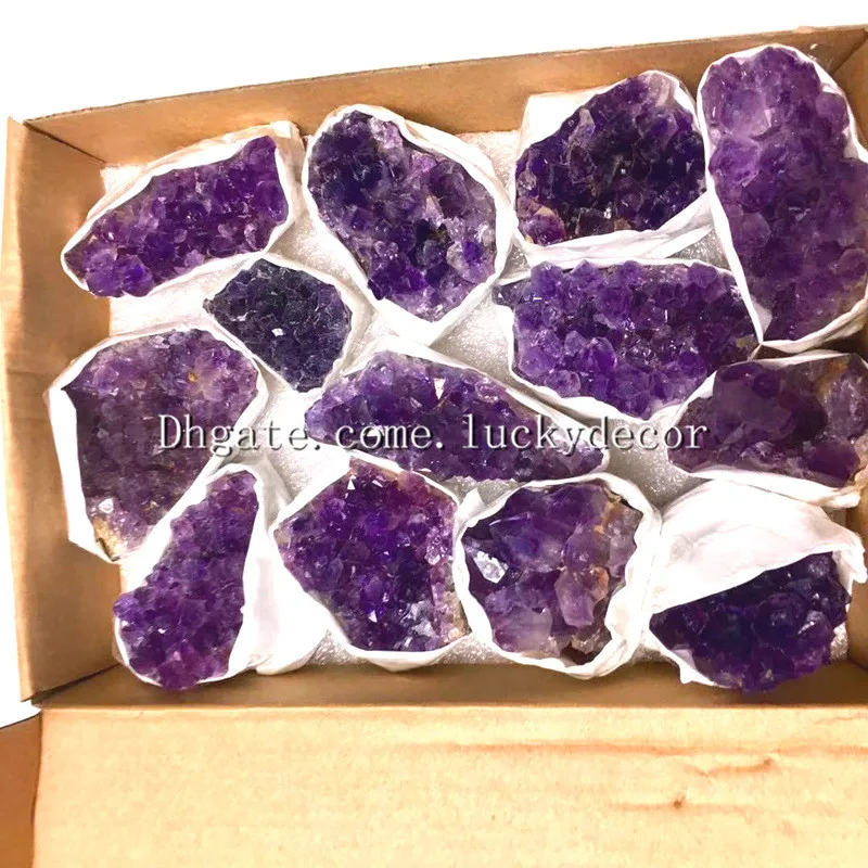 10pcs 20-50mm Taille Aléatoire Naturel Améthyste Druze Cristal Roches Grappes Pierre d'Uruguay Freeform Raw Purple Druzy Geode Quartz Gemstones