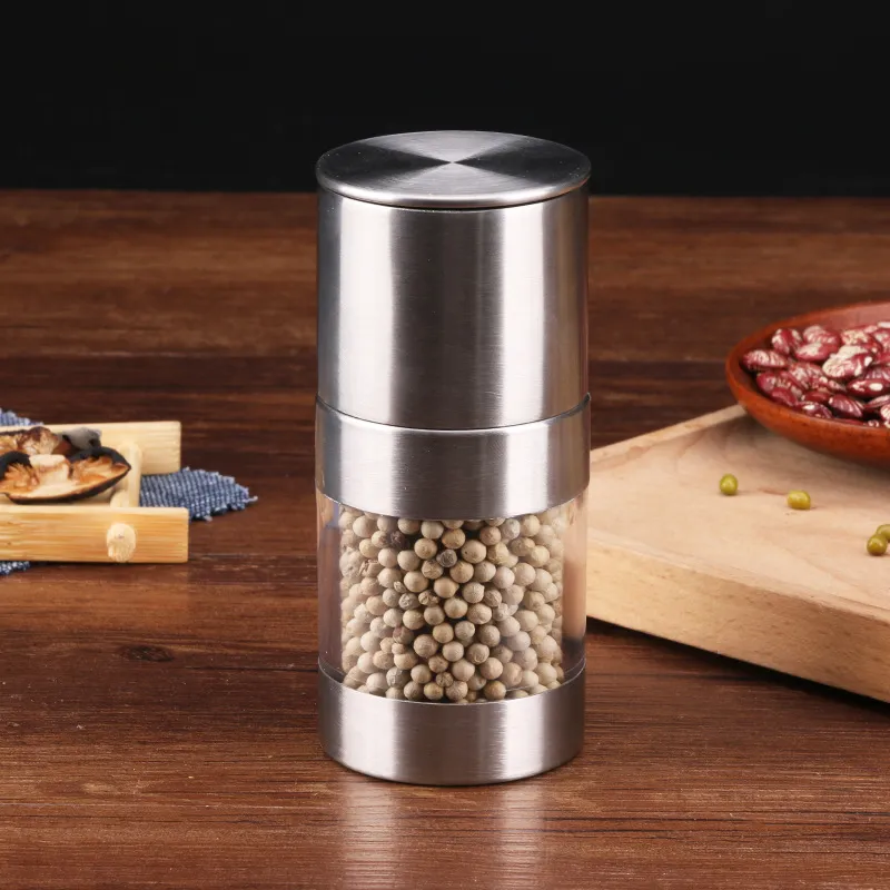 Manual Pepper Mill Salt Shakers One-handed Pepper Grinder Stainless Steel Spice Sauce Grinders Stick Kitchen Tools RRA4395