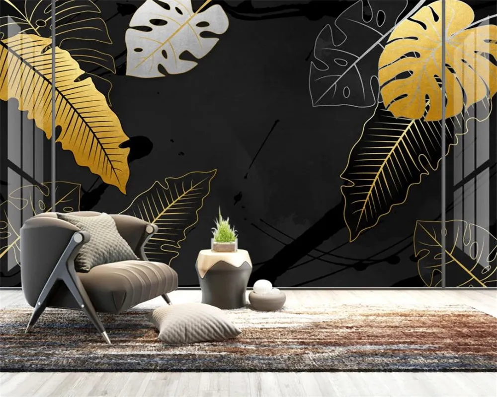 Fond d'écran 3D pour chambre d'art moderne d'or usine Feuille beau fond TV peint HD Wallpaper