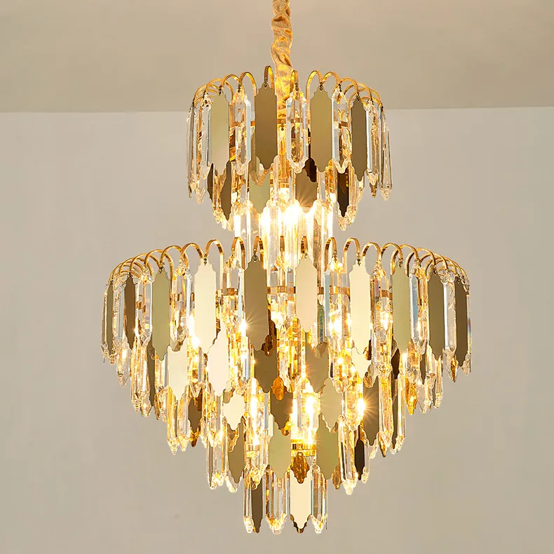 ₩1,045,752에서 Led Modern Golden Chandeliers Lights Fixture American Stainless Steel Mirror Surfe