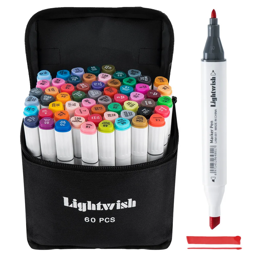 Wholesale 60 Coloured Alcohol Markers Art Drawing Manga Twin Tip Marker Pen  Set+Carry Bag+Highlight Pen Art Supplies Y200709 From Long10, $38.83