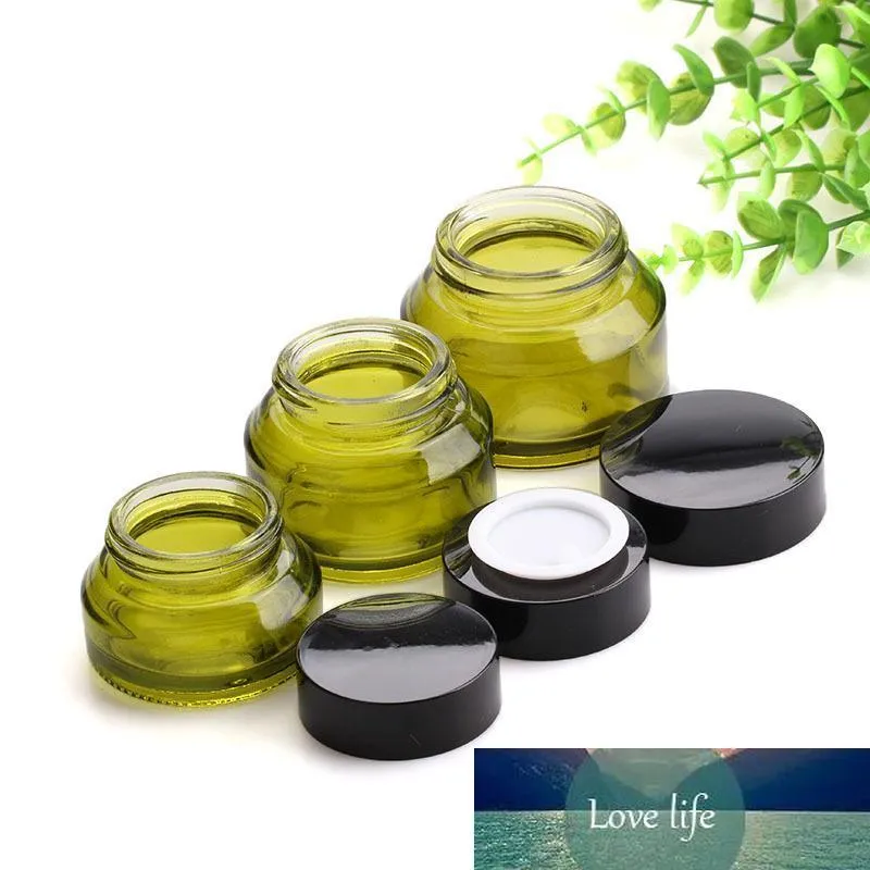 En gros 15g 30g 50g Vert Olive Cosmétique Bouteilles En Verre Conteneurs Soins De La Peau Vide Pots De Crème Avec Couvercles Noirs