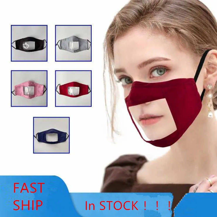 Snabbt fartyg 2020 Ny design ansikte Mask Anti damm bomullsdukmask Resuable tvättbar mun klara vuxna masker pm2.5 grossist