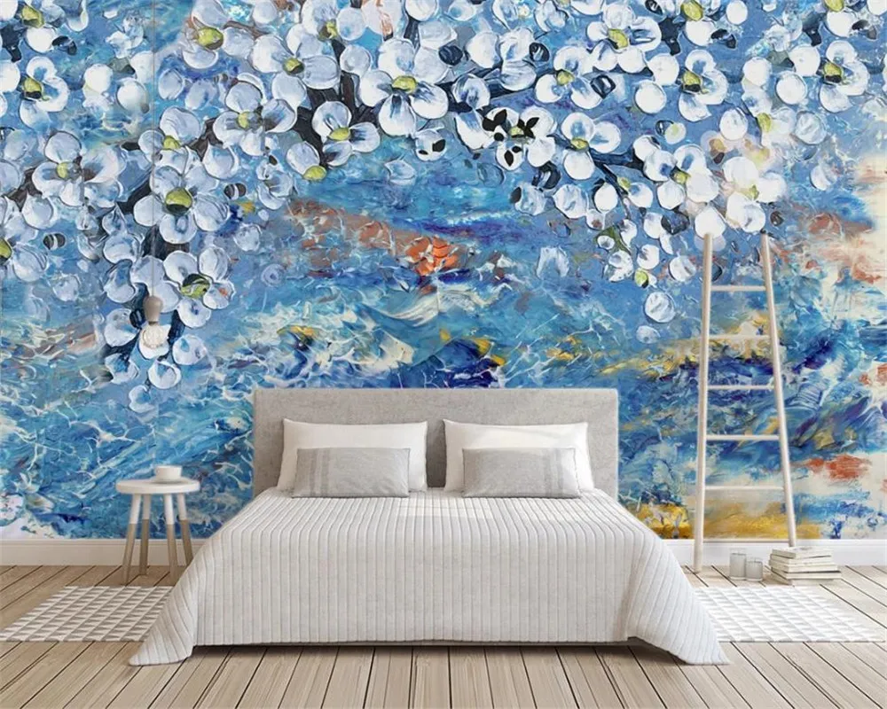 Floral romântico papel de parede 3D Nordic Oil Painting Background Decoração da flor de parede Stereo pintura a óleo Wallpaper Flower