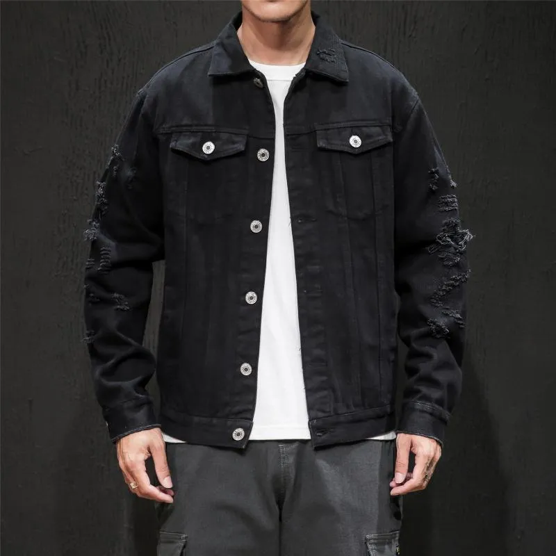 Men s Jackets Hole Denim Jacket Men Ripped Cowboy Jeans Bomber Coat Male Slim Fit Solid Casual Coats Cotton Red Plus Size 5XL