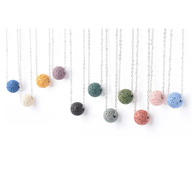 14mm Round Lava Ball Bead volcano Necklace Aromatherapy Essential Oil Diffuser Necklaces Black Lava Pendant Stainless steel Chain Jewelry