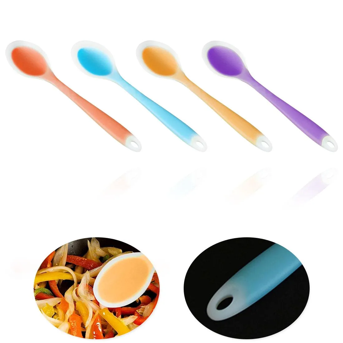 Home Use Mini Silicone Spoon Colorful Heat Resistant Spoons Kitchenware Cooking Tools Utensil 20.5*4.5cm Colorful Heat Resistant