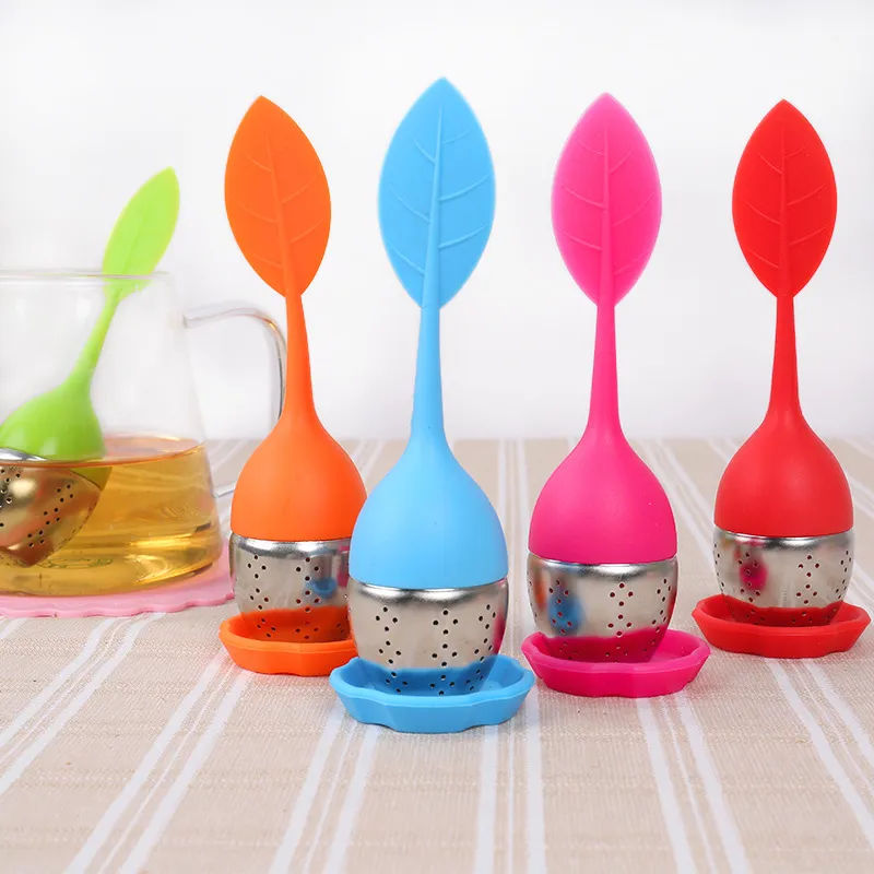 Silicone Tea Infuser Leaf Make Tea Bag Filter Strainer With Drop Tray Stainless Steel Tea Strainers HH7-1978