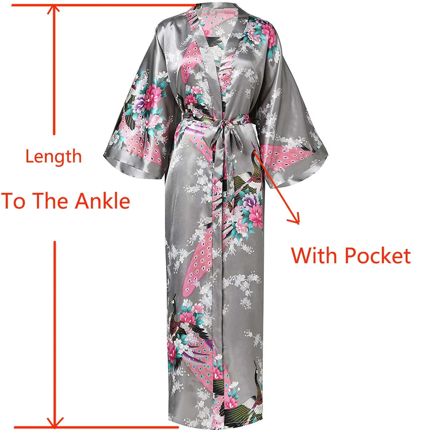 Grå kvinnor lång tryckt mantel floralpeacock brud brudtärna klä klänning rayon sömnkläder fritid kimono badrock bröllop gåva y23243