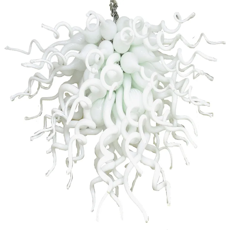 Lampe pendentif fantaisie en verre blanc Lampes 100% verre soufflé à la bouche Lustre Ampoules d'éclairage 28 pouces lustres modernes à led