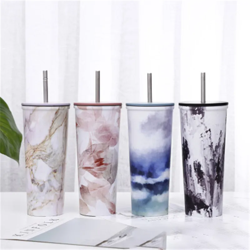 17oz Isolerat stål Skinny Tumbler med lock Halm Dubbelvägg Vakuum Förseglad resa Kaffe Tumblers Bussiness Gifts Muggar kan anpassas