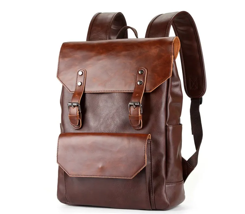 Nowa Moda Mężczyźni Plecak Wysokiej Pojemności Plecak Wysokiej Jakości Pu Leather Casual Travel Schoolbag