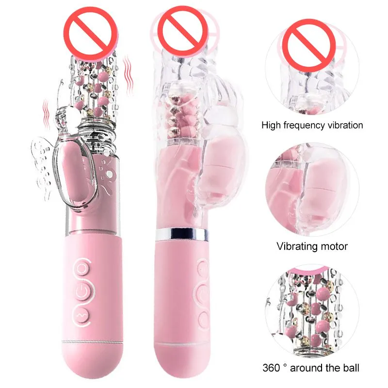 Stark teleskopisk rotation kanin dildo vibratorsexleksaker för kvinnor klitoris stimulator g-spot massager kvinnlig masturbator j1703