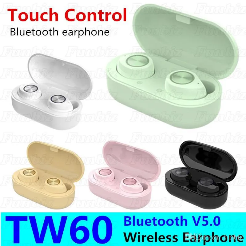 2020 Auricolari Bluetooth wireless TW60 TWS 5 colori di vendita caldi con cuffie stereo vere per cellulare intelligente