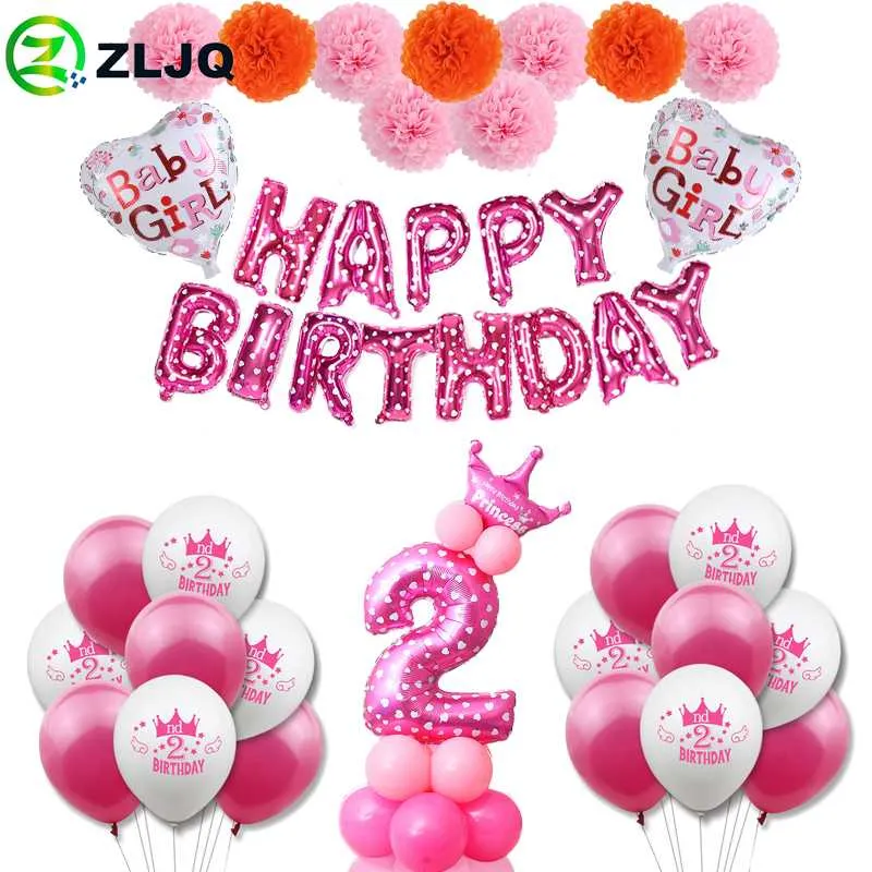 Decoración De Fiesta Zljq 2nd Cumpleaños Niña Rosa Segundo Número