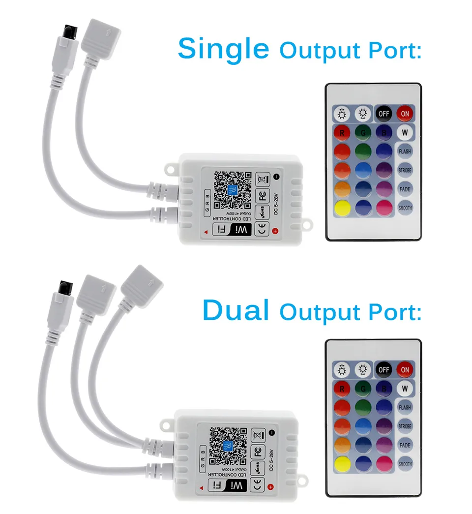 WiFi Smart RGB LED Strip Controller With 24-Key IR Remote – APP Control, Works With Alexa, Google Home, Apple HomeKit