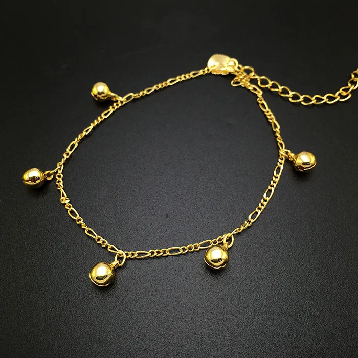 Trendy 24k gold plated Anklets for women Fascinating Rhythm small bell foot jewelry barefoot sandals chain315k