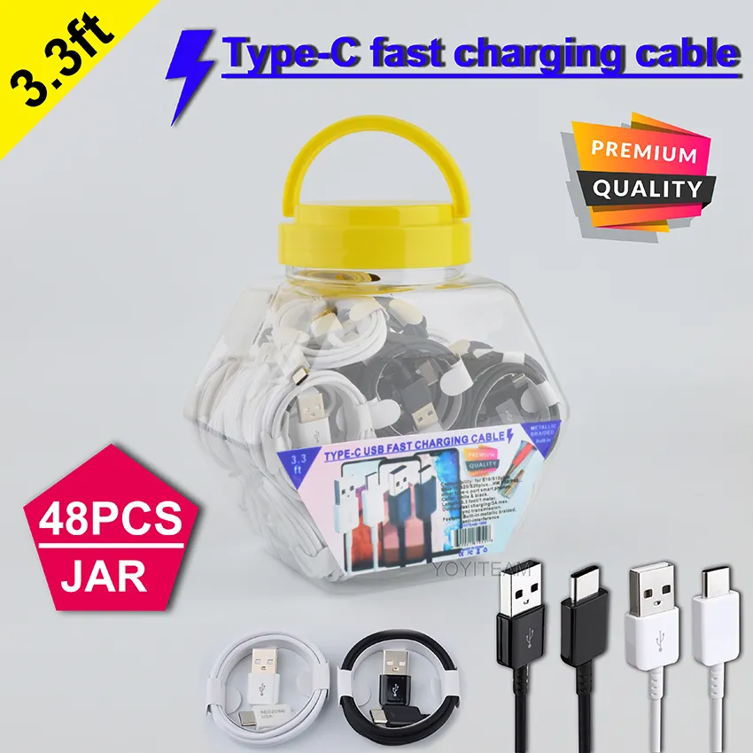 câble de charge rapide type-c fil usb avec bocal en plastique 3A max prise en charge charge rapide pour S8 S10 S20 P40 tous les téléphones intelligents câble de haute qualité de 3,3 pieds