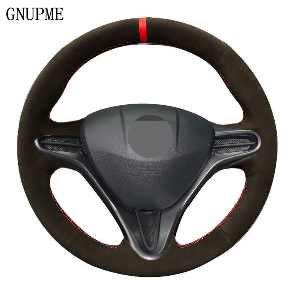DIY Black Suede Car Steering Wheel Cover For Honda Civic Old Civic 2004-2011 Civic 8 2006-2009 (3-Spoke)
