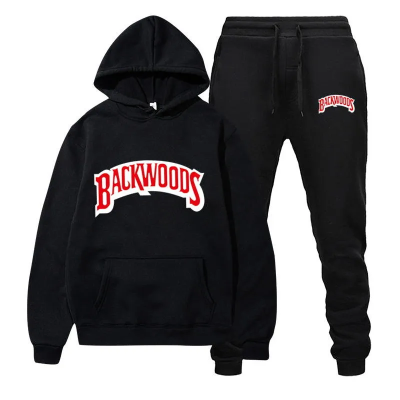 Modemärke backwoods mäns set fleece hoodie pant tjock varm träning sportkläder huva spår kostymer man