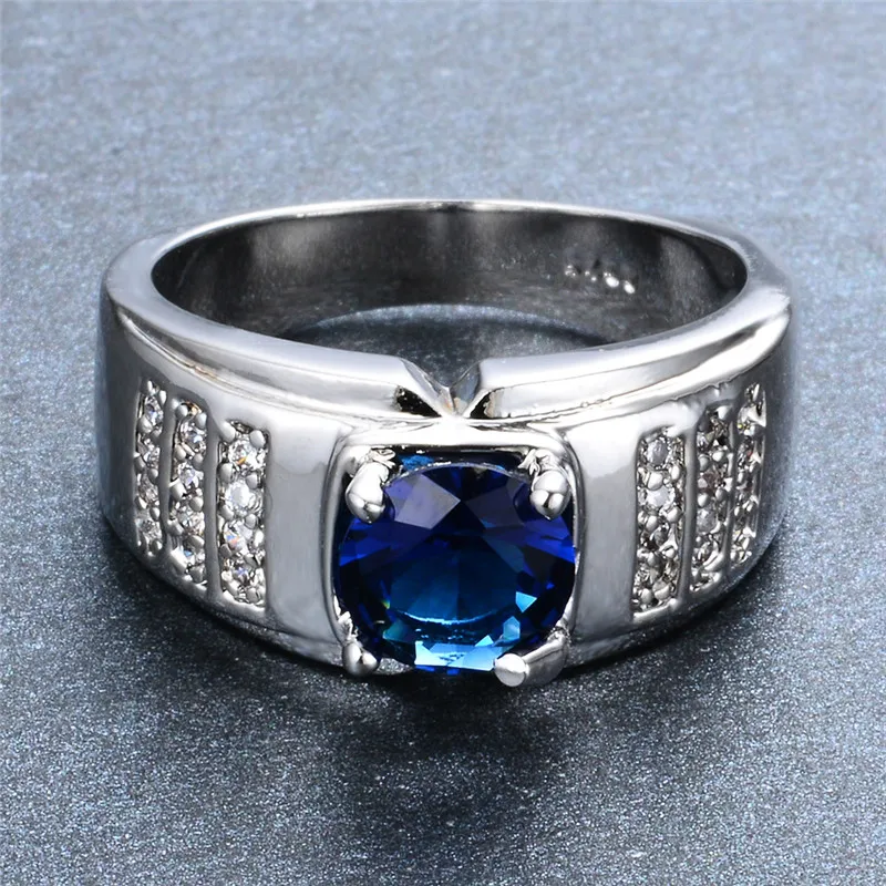 Anelli di fidanzamento in pietra bianca / blu con zirconi rotondi classici per uomo Donna Gioielli da sposa moda vintage Anello da promessa maschile femminile