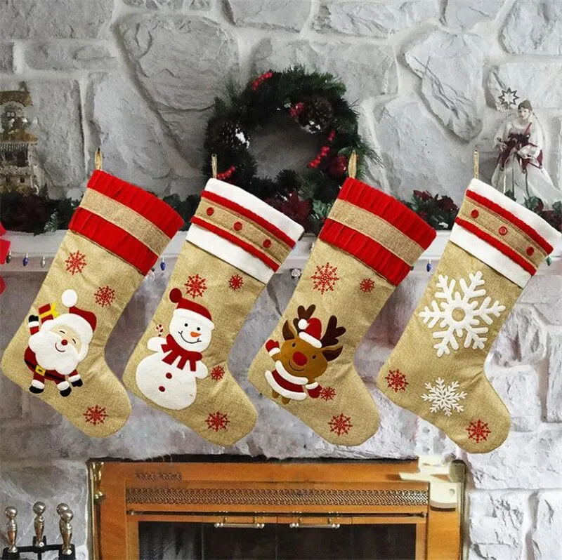 Christmas Stocking Santa Claus Socks Snowman Reindeer Kids Gift Bags Fireplace Ornaments for Xmas Decorations