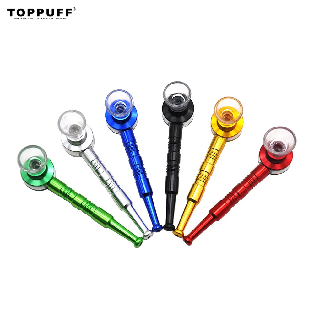 TOPPUFF Metal Smoking Pipe 102MM Air Craft Aluminum Smoke Tobacco Herb Pipes With Glass Bowl Metal Hand Spoon Pipe For Smoking