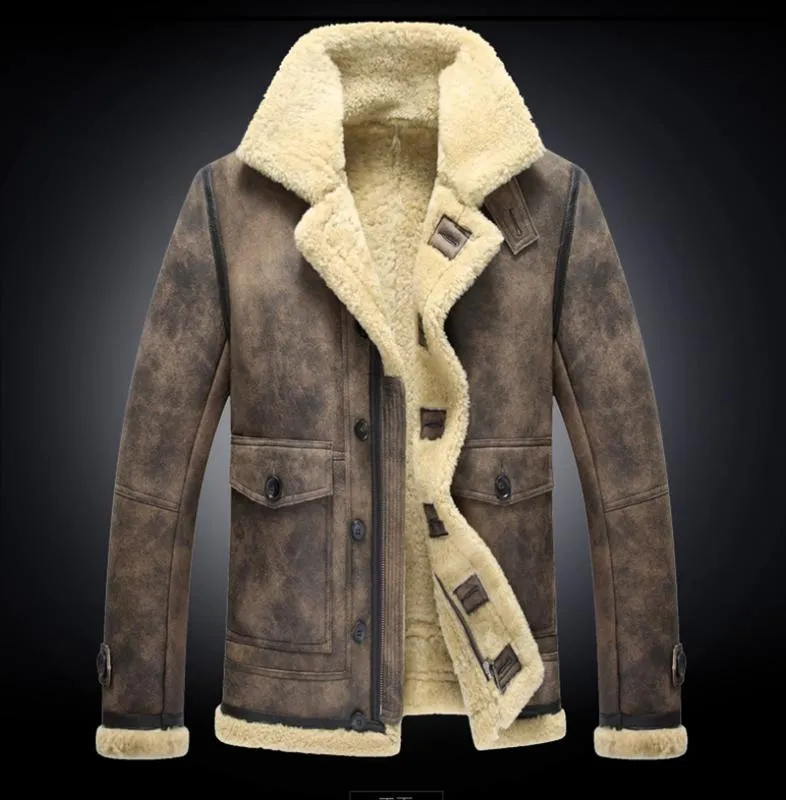 Giacche da uomo 2021 Inverno Moda Vintage Colore Agnello Pelliccia di pecora Pelle di montone Superficie Shearling Fodera in lana Giacca da motociclista Cappotto