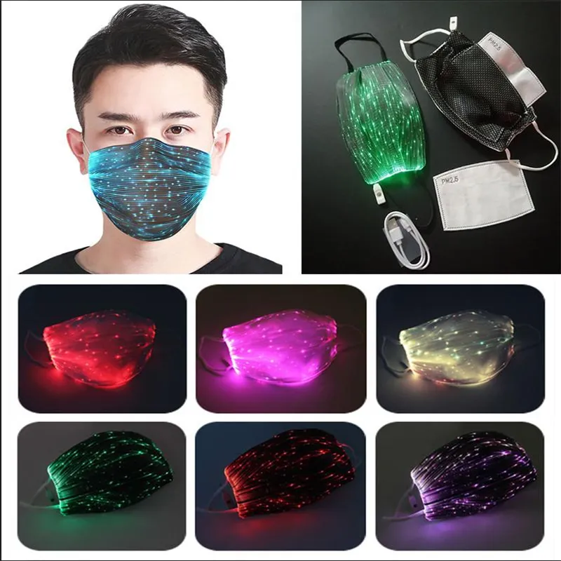 LED Yüz Maskeleri Moda Fantasy Serin Parlayan Maske Performans Tatil Aydınlık Atmosfer Fiber Optik Kumaşlar Resepsiyon Parti Kontakta