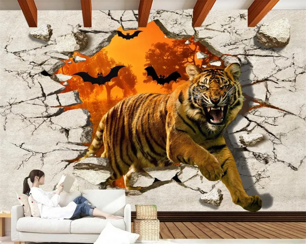 3D Fierce Tiger Breaks Through Tiger Wallpaper Hd Customizable
