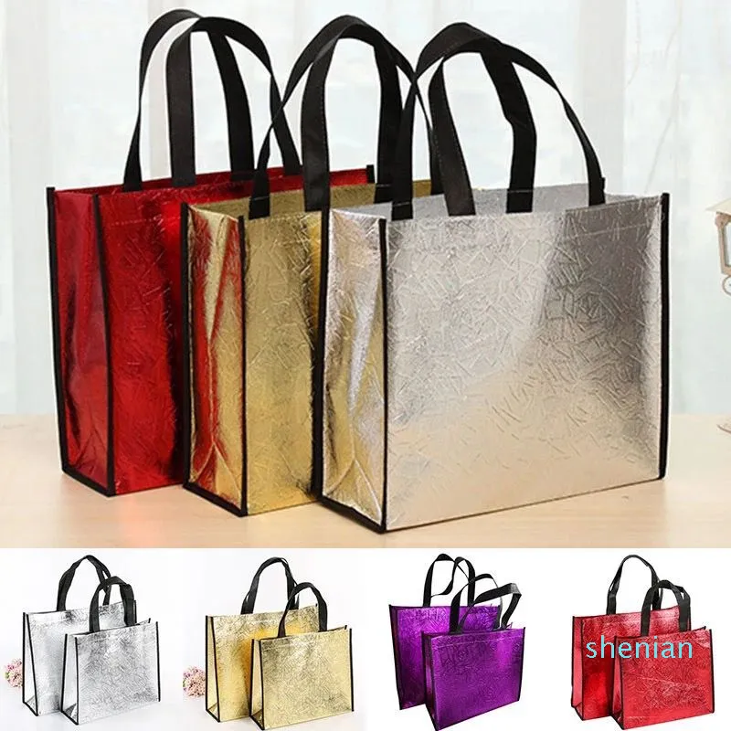 Wholesale-Fashion Laser Shopping Bag Foldable Eco Bag Large Reusable Shopping Bags Tote Waterproof Fabric Non-woven Bag No Zipper Hot Sale