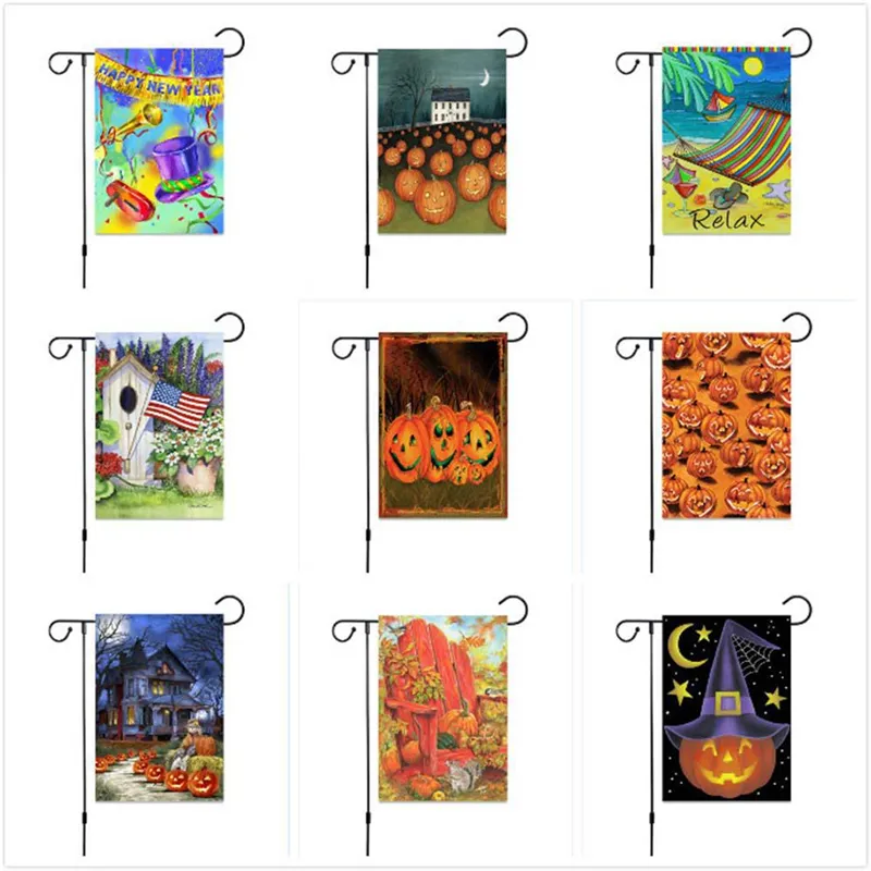 Drapeaux de jardin d'Halloween Impression double face du drapeau de fête d'Halloween Polyester 9 styles Impressions Décoration de jardin FlagT3I5986