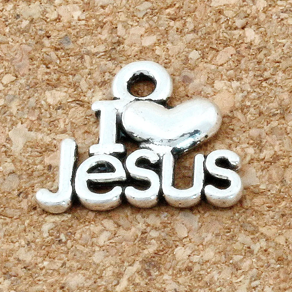 200PCS / Lot Antik Silver Jag älskar Jesus Charms Pendants för smycken gör armband Halsband DIY Tillbehör 13x16mm A-171