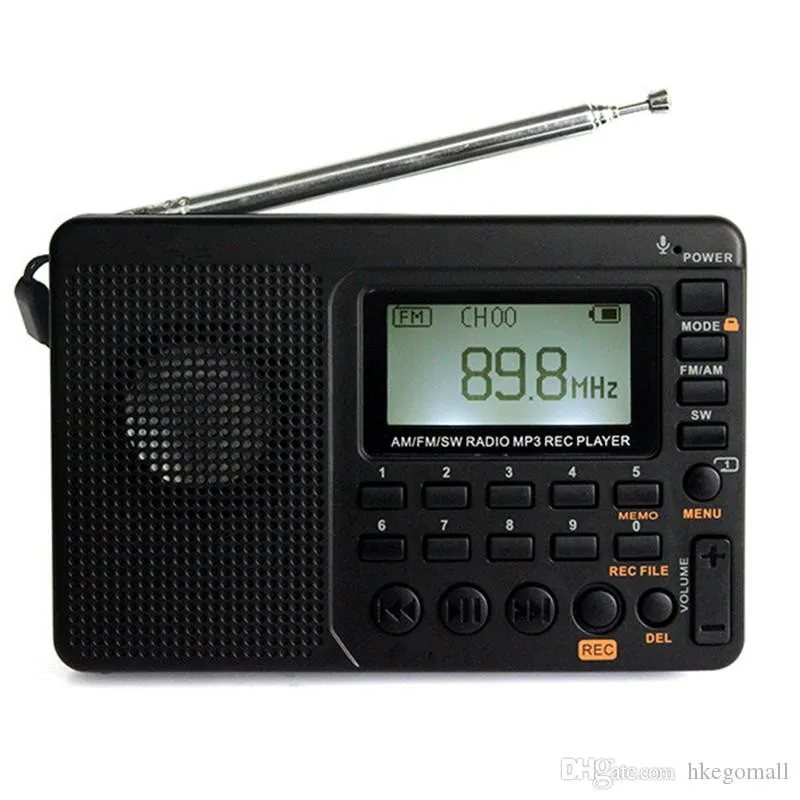 K-603 Rádio FM / AM / SW mundo banda receptor MP3 Player REC Recorder Com Sleep Timer Preto Recorder Rádio FM