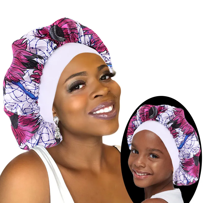 10 pièces/ensemble Satin Bonnet bonnet de sommeil maman et moi fille africaine impression enfant Turban couverture de cheveux bébé chapeau